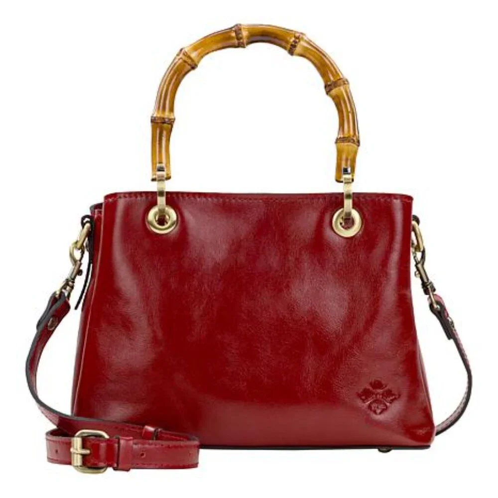 NWT Patricia Nash Empoli Leather Satchel Crossbody with Bamboo Handles Red